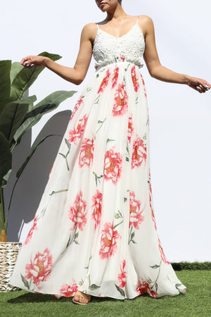 DD8354, FLORAL PRINTED LACE MAXI DRESS