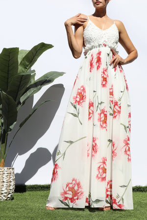 DD8354, FLORAL PRINTED LACE MAXI DRESS