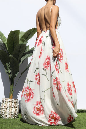 DD8354, FLORAL PRINTED LACE MAXI DRESS