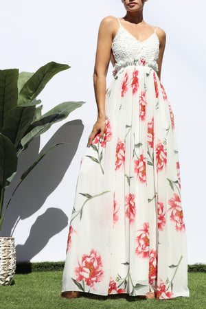 DD8354, FLORAL PRINTED LACE MAXI DRESS