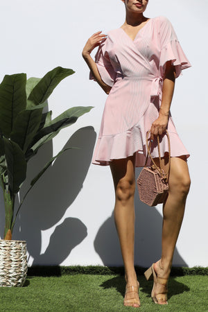 DD8355, RUFFLED WRAP MINI DRESS