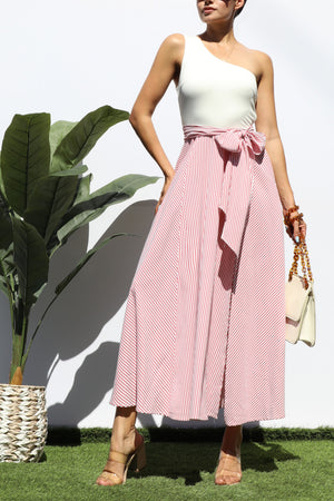 DD3149, STRIPED ONE SHOULDER MIDI DRESS