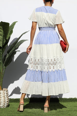 DD7980, EYELET LACE BUTTON MIDI DRESS