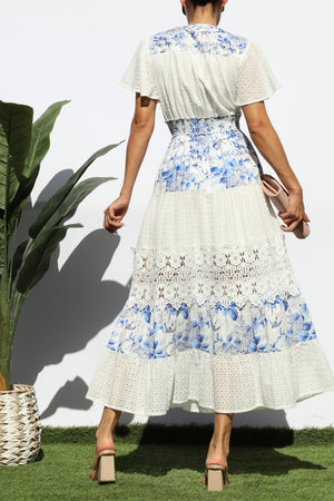 DD7980, EYELET LACE BUTTON MIDI DRESS