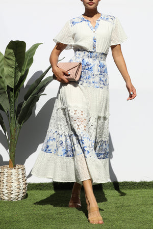 DD7980, EYELET LACE BUTTON MIDI DRESS