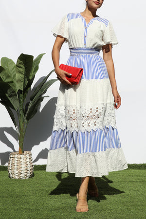 DD7980, EYELET LACE BUTTON MIDI DRESS