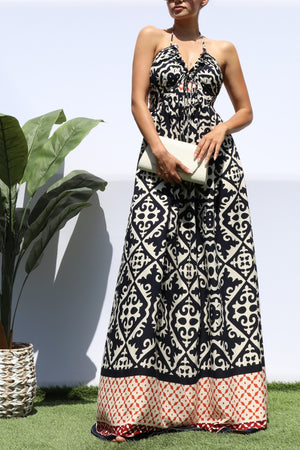 DD8147, PRINTED V NECK MAXI DRESS