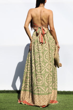 DD8147, PRINTED V NECK MAXI DRESS