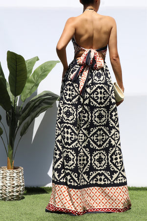 DD8147, PRINTED V NECK MAXI DRESS