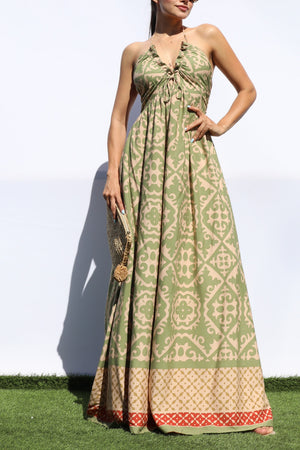 DD8147, PRINTED V NECK MAXI DRESS