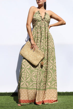 DD8147, PRINTED V NECK MAXI DRESS
