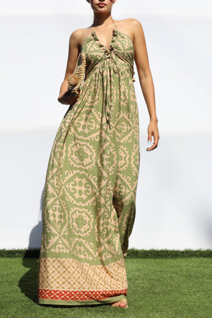 DD8147, PRINTED V NECK MAXI DRESS