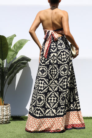 DD8147, PRINTED V NECK MAXI DRESS
