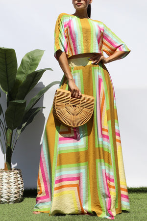 DD8267, PRINTED LOOSE FIT TOP AND SKIRT SET