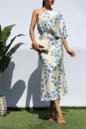 DD8265, PRINTED ONE SHOULDER MIDI DRESS