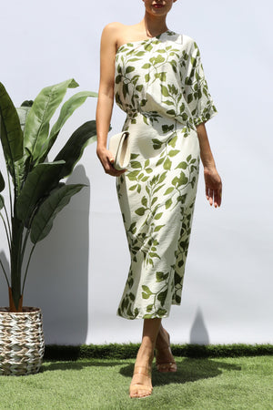 DD8265, PRINTED ONE SHOULDER MIDI DRESS