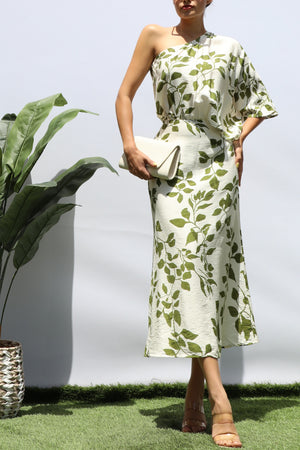 DD8265, PRINTED ONE SHOULDER MIDI DRESS
