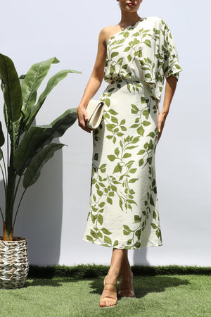 DD8265, PRINTED ONE SHOULDER MIDI DRESS