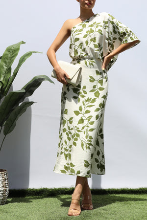 DD8265, PRINTED ONE SHOULDER MIDI DRESS
