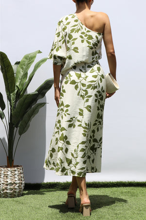 DD8265, PRINTED ONE SHOULDER MIDI DRESS