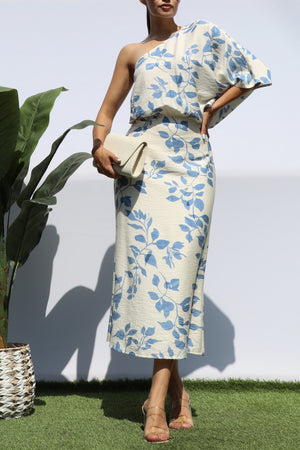 DD8265, PRINTED ONE SHOULDER MIDI DRESS
