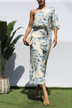 DD8265, PRINTED ONE SHOULDER MIDI DRESS