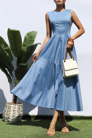 DD8260, LOOSE FIT DENIM MIDI DRESS