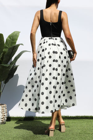DD8192, POLKA DOT SQUARE NECK MIDI DRESS