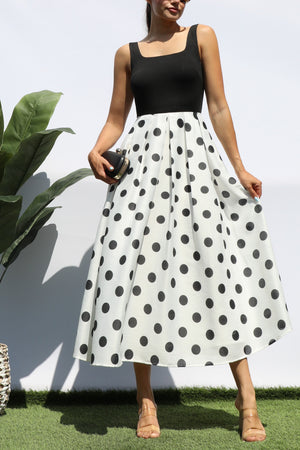 DD8192, POLKA DOT SQUARE NECK MIDI DRESS