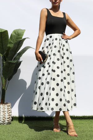 DD8192, POLKA DOT SQUARE NECK MIDI DRESS