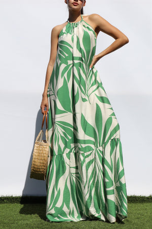 DD8229, PRINTED HALTER NECK MAXI DRESS