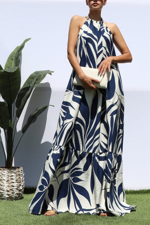 DD8229, PRINTED HALTER NECK MAXI DRESS