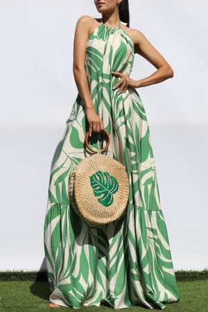 DD8229, PRINTED HALTER NECK MAXI DRESS