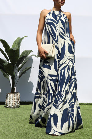 DD8229, PRINTED HALTER NECK MAXI DRESS
