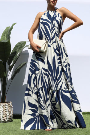 DD8229, PRINTED HALTER NECK MAXI DRESS