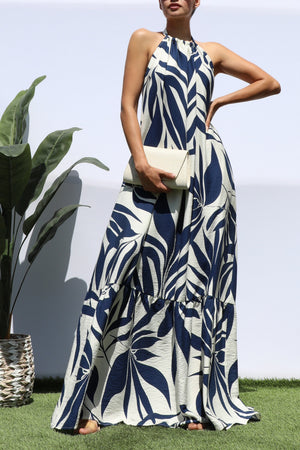 DD8229, PRINTED HALTER NECK MAXI DRESS
