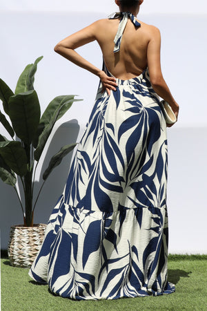DD8229, PRINTED HALTER NECK MAXI DRESS