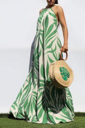 DD8229, PRINTED HALTER NECK MAXI DRESS