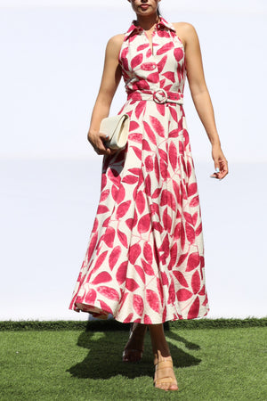 DD8227, PRINTED BUTTON DOWN SHIRT MIDI DRESS