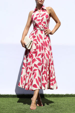 DD8227, PRINTED BUTTON DOWN SHIRT MIDI DRESS