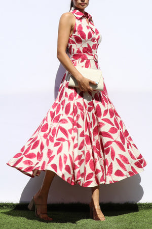 DD8227, PRINTED BUTTON DOWN SHIRT MIDI DRESS