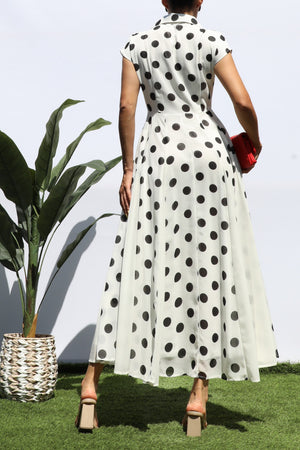 DD8217, POLKA DOT BUTTON DOWN MIDI DRESS