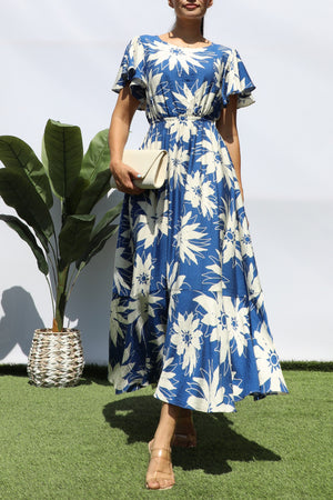 DD8280, PRINTED RUFFLE HEM MIDI DRESS