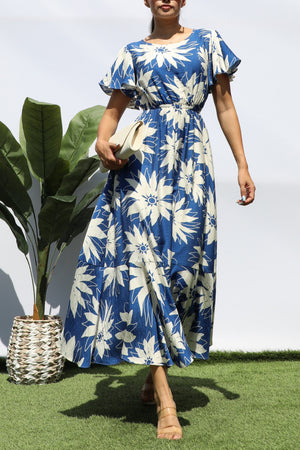 DD8280, PRINTED RUFFLE HEM MIDI DRESS