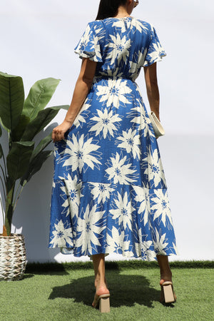 DD8280, PRINTED RUFFLE HEM MIDI DRESS