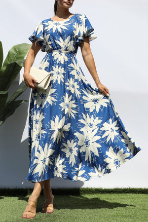 DD8280, PRINTED RUFFLE HEM MIDI DRESS
