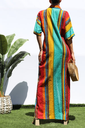 DD8258, MULTI PRINTED BUTTON DOWN SHIRT DRESS