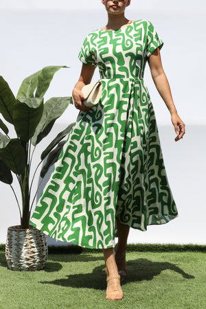 DD7939, PRINTED LOOSE FIT MIDI DRESS