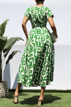 DD7939, PRINTED LOOSE FIT MIDI DRESS