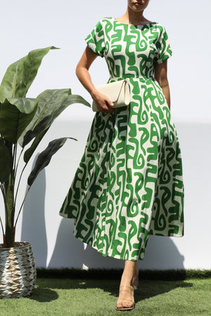 DD7939, PRINTED LOOSE FIT MIDI DRESS